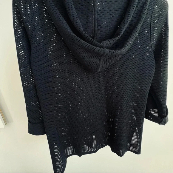 MISOOK Mesh Perforated Zip Up Hooded Jacket XS Black 3/4 Sleeve tab acrylic knit - Picture 8 of 13